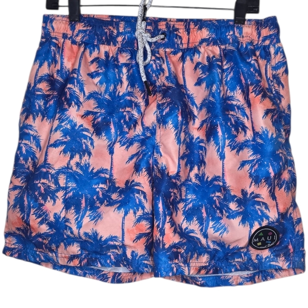 Maui and Sons Palm Tree Graphic Swimsuit 5in Inseam Size Large
